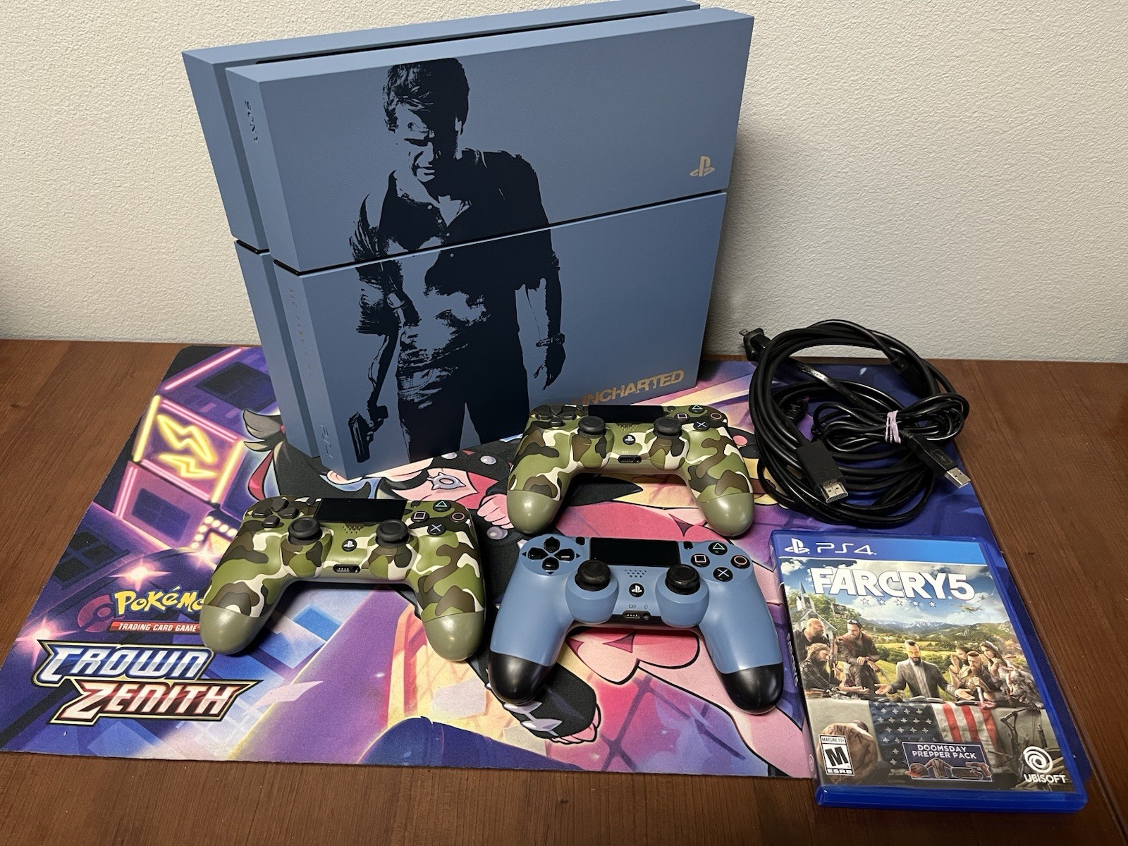 SONY PS4 PLAYSTATION 4 500GB UNCHARTED BLUE LIMITED EDITION W/ 3 CONTROLLERS~