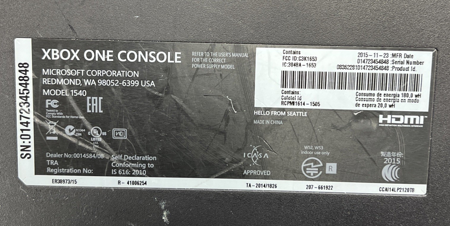 MICROSOFT XBOX ONE (1540) – 365GB – (CONSOLE ONLY) AS-IS