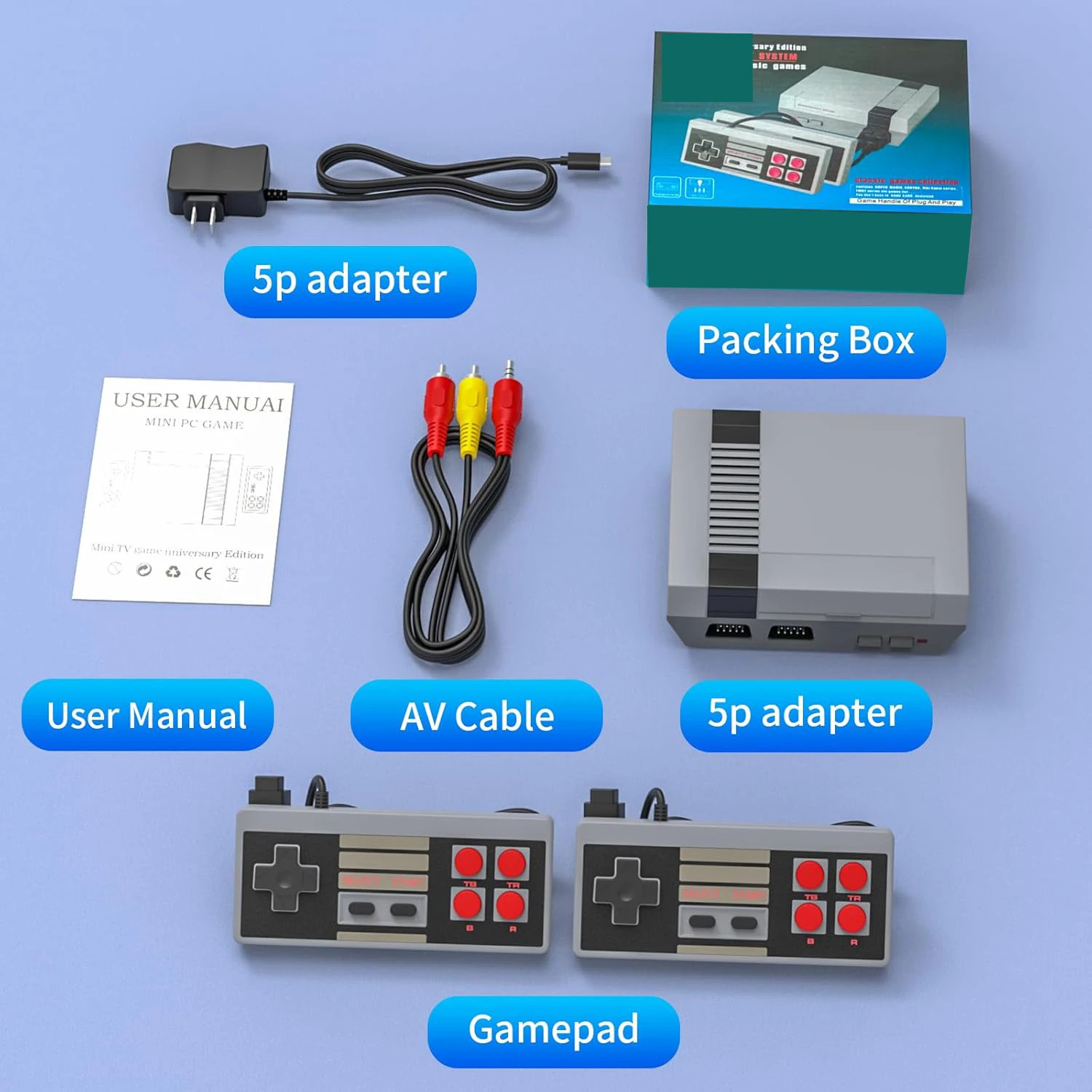 Retro Game Console AV Classic 620 Games Dual Player 2 Controllers Holiday