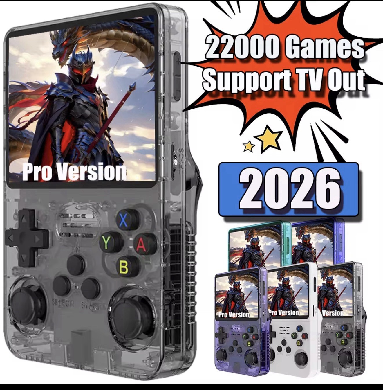 R36S Pro Version Handheld Game Console, TV Out, HD Display, 3000mAh, Multi-Color