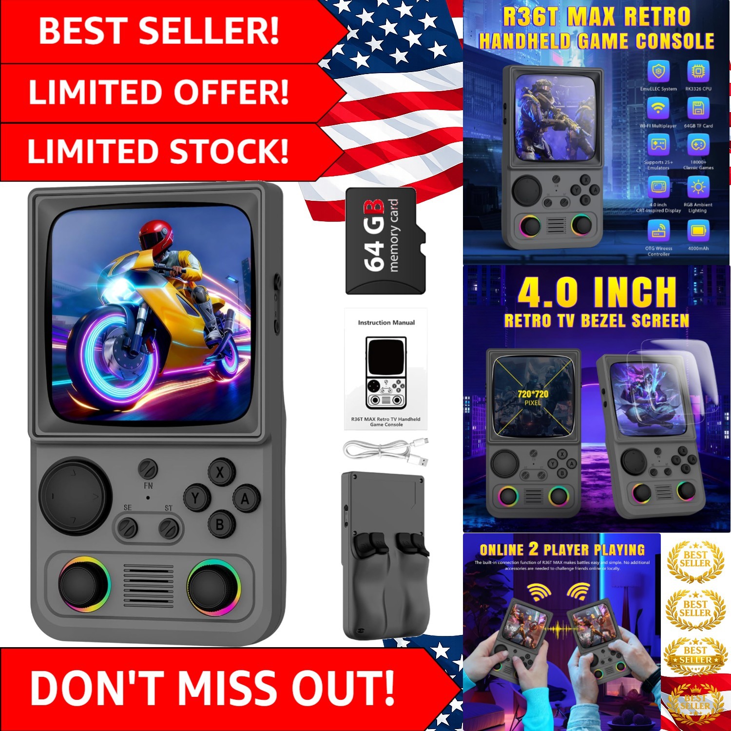 Explore Classics with R36TMAX: Handheld Console, 64GB Storage, 10-Hour Playtime