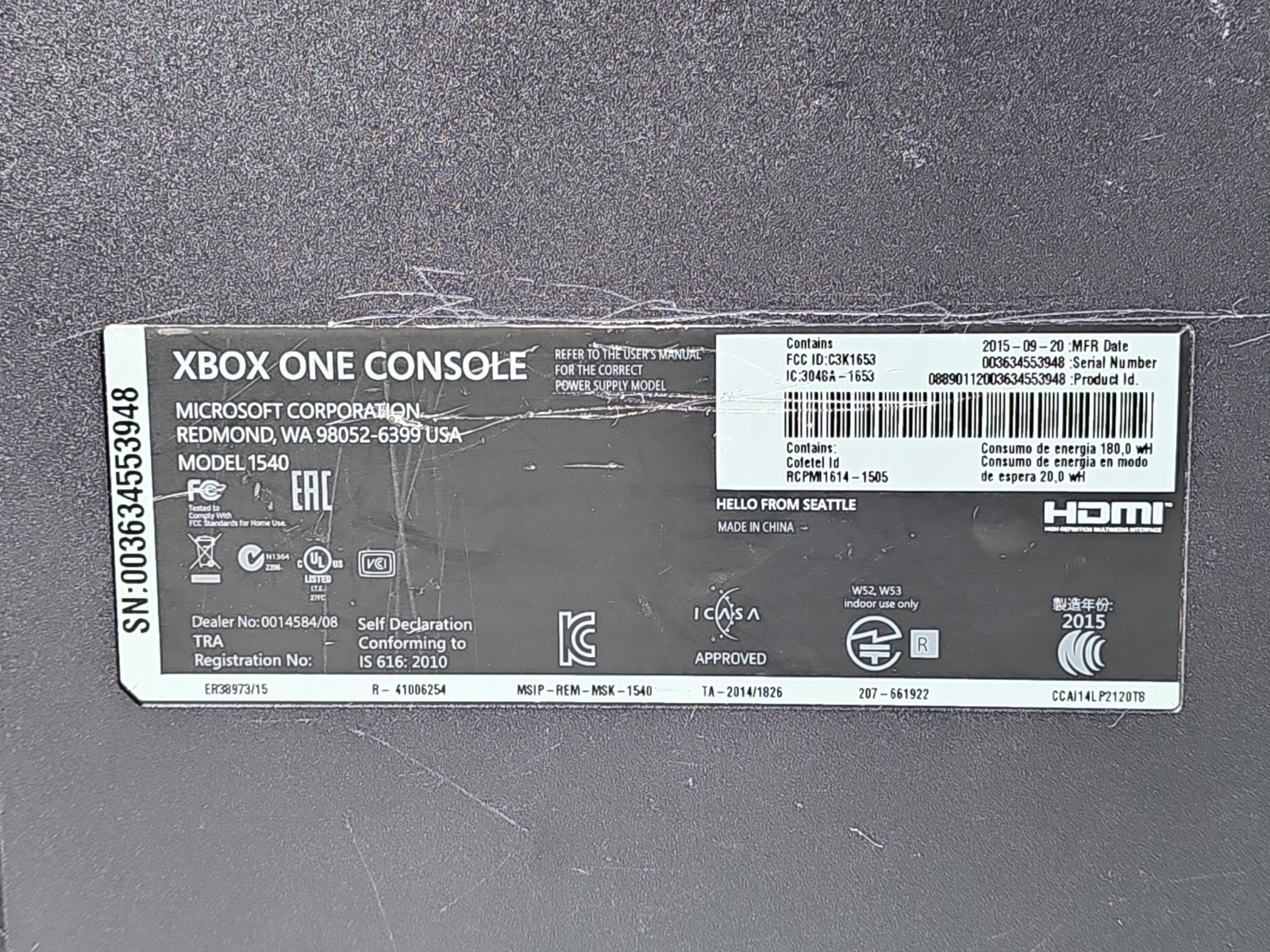 Xbox One 500GB Console Model 1540 Bundle w/Kinect Controller Power Tested