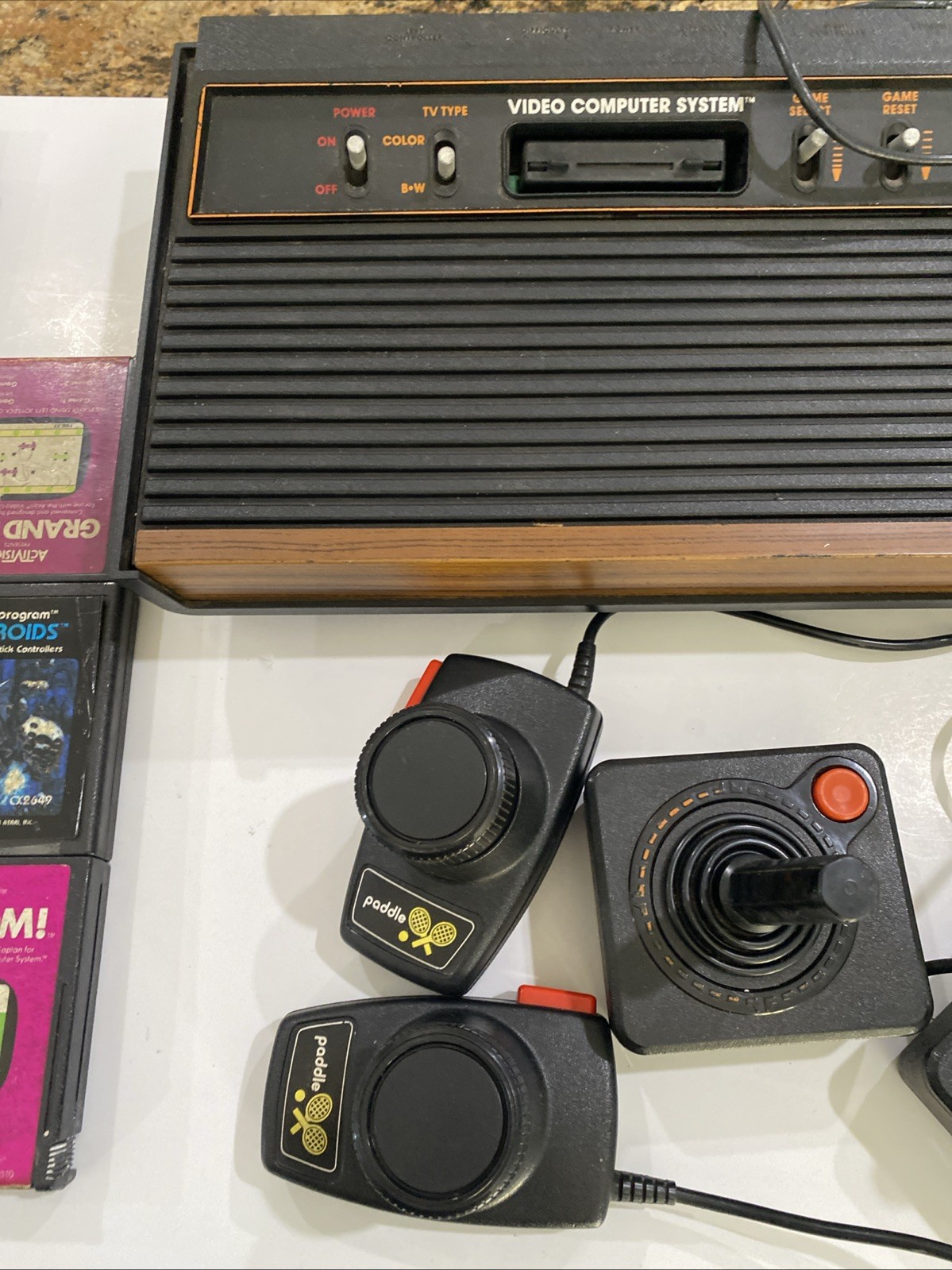 Atari 2600 4 Switch system console w/ 11 games 4 joysticks No Power Untested