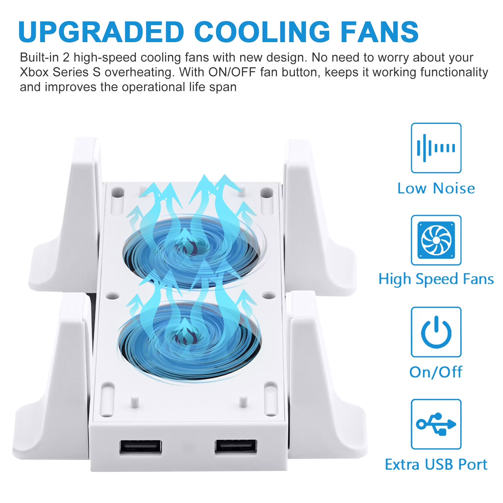 Vertical Cooling Stand Controller Charging Station Fan 3 USB For Xbox Series S/X