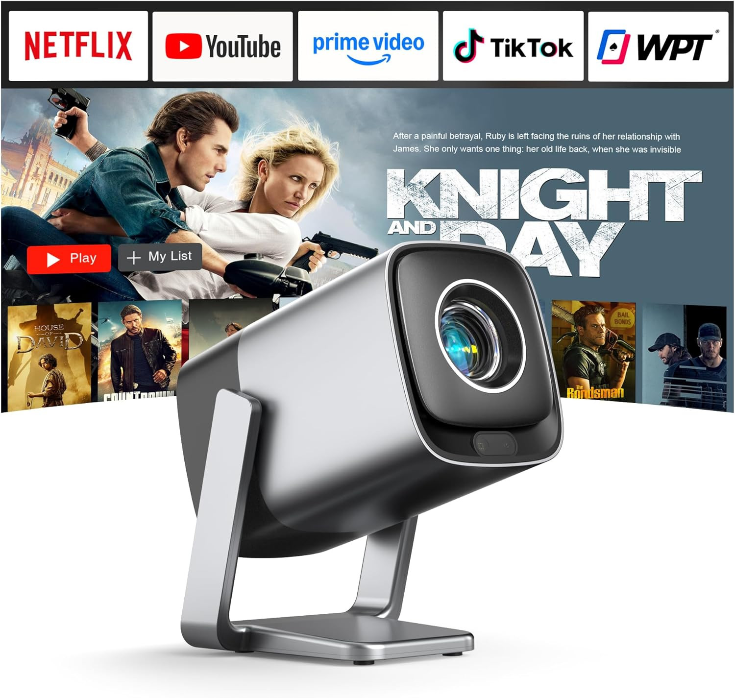 [Compatible with Netflix & TOF Real-Time Focus] Mini Projector with Wifi and Blu