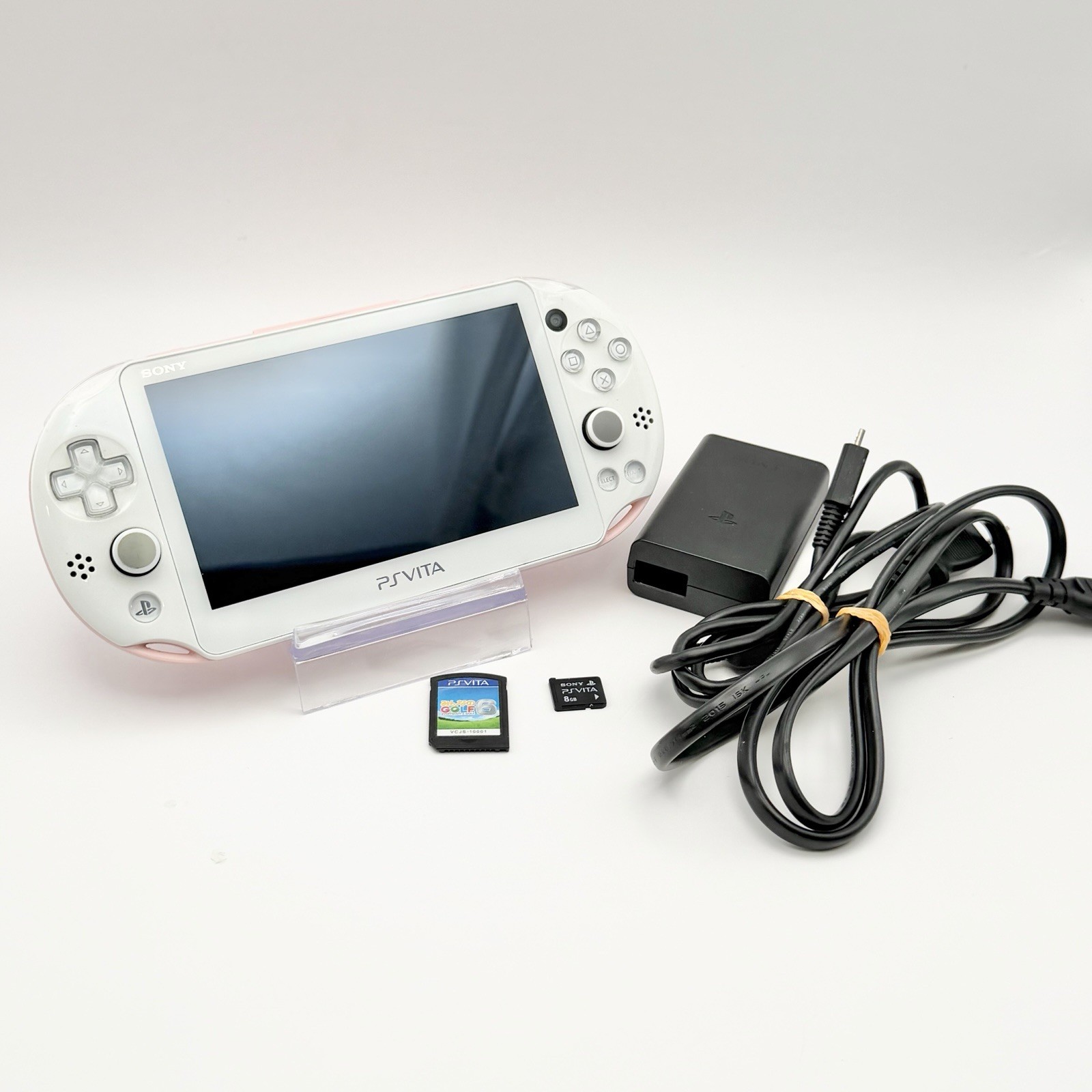Sony PS Vita PCH-2000 Light Pink White Console 8GB Memory Card Charger Tested