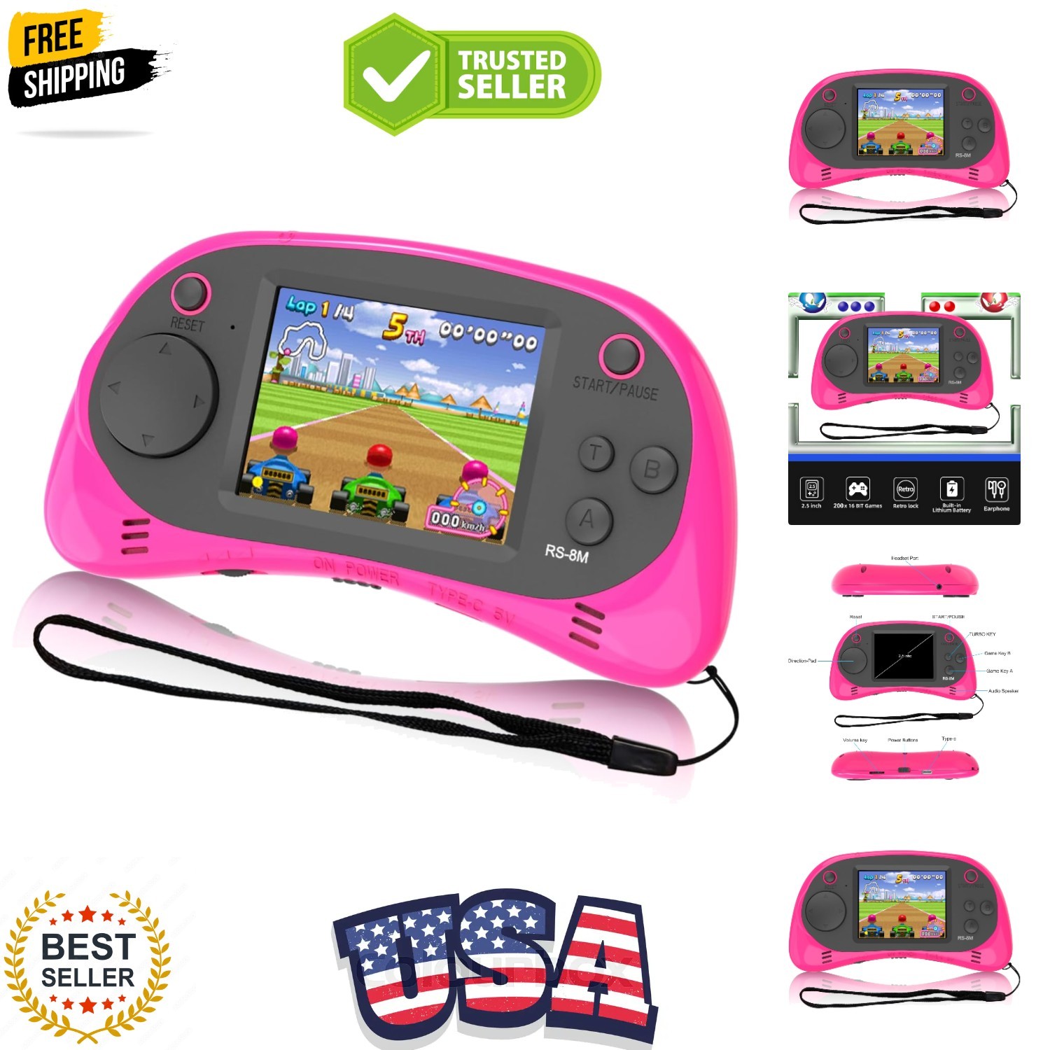 Kids Handheld Portable Video Game Player with 200 Games – 16 Bit 2.5 Inch IPS…