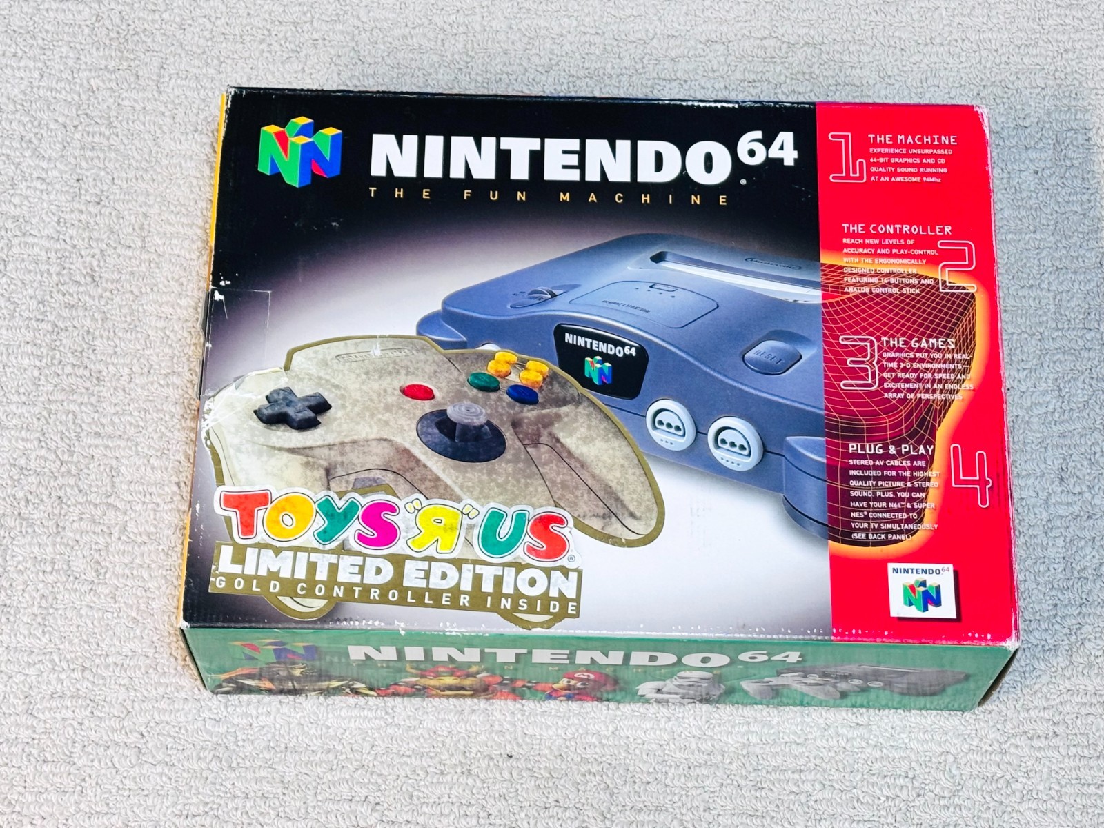 Nintendo 64 N64 Console Complete CIB + Toys R Us Limited Edition Gold Controller