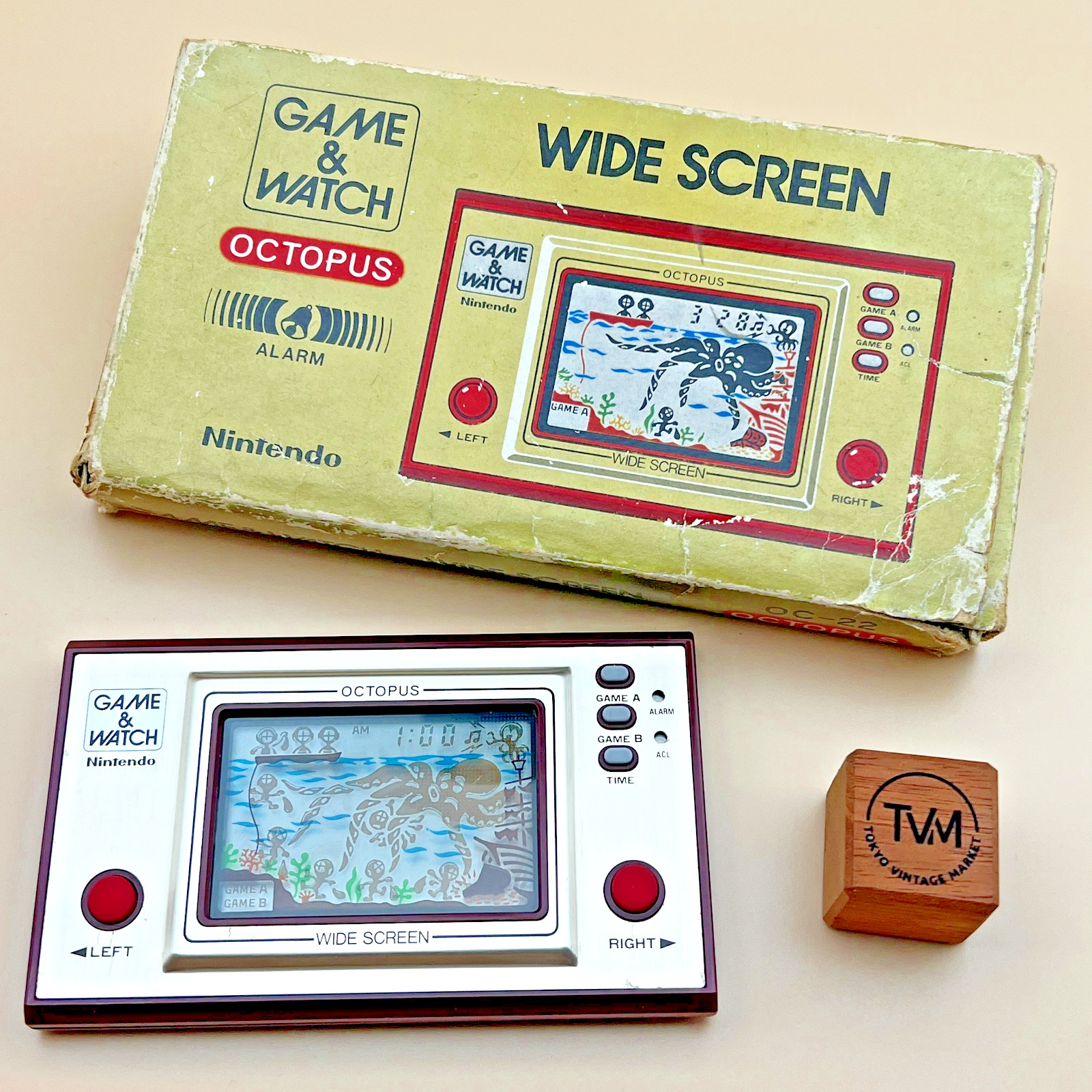 Vintage 1981 Nintendo Game & Watch Octopus OC-22 Wide Screen CIB Tested Working