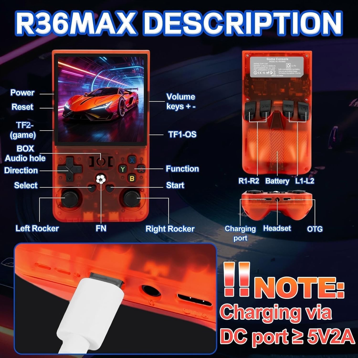 R36MAX Handheld Game Console – 4.0-Inch Screen, Support 22000+Classic Games,1…