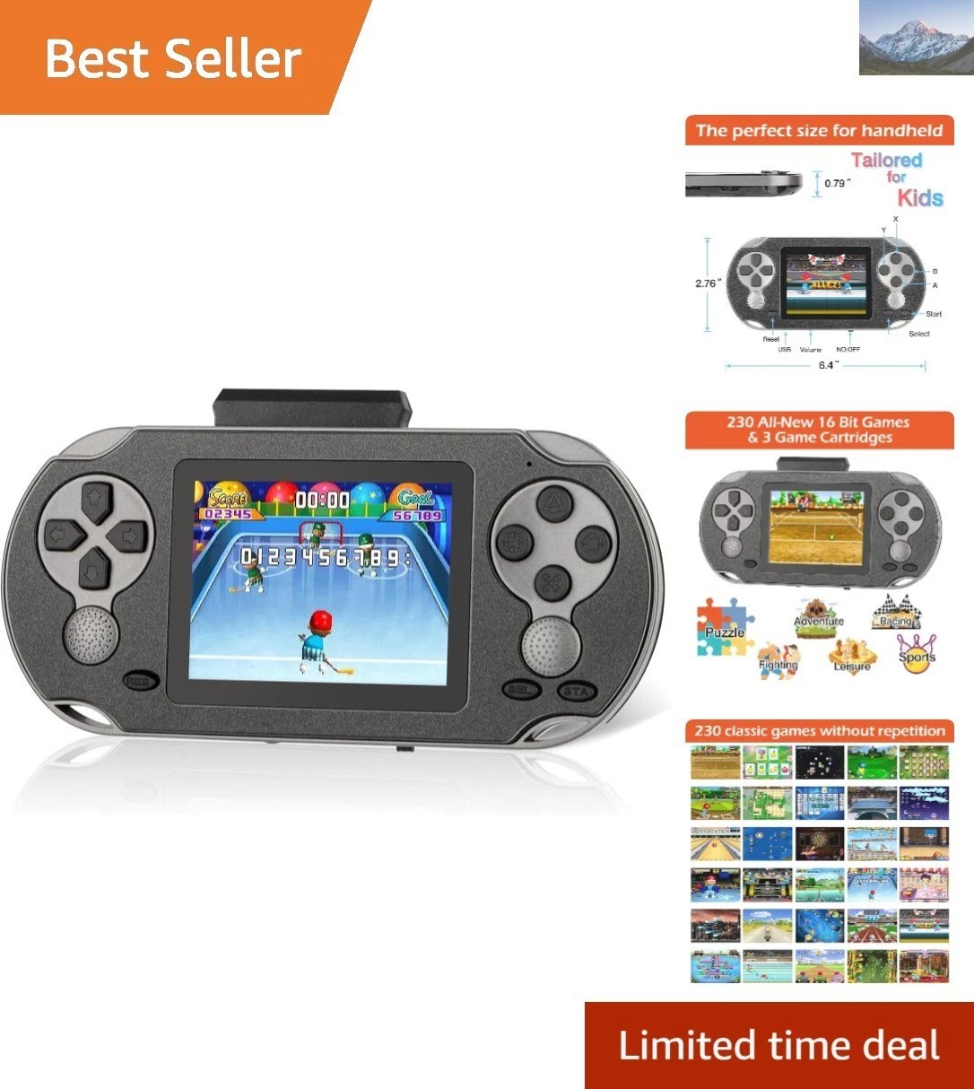 16 Bit Handheld Game Console for Kids & Adults – 230 Retro Games Included
