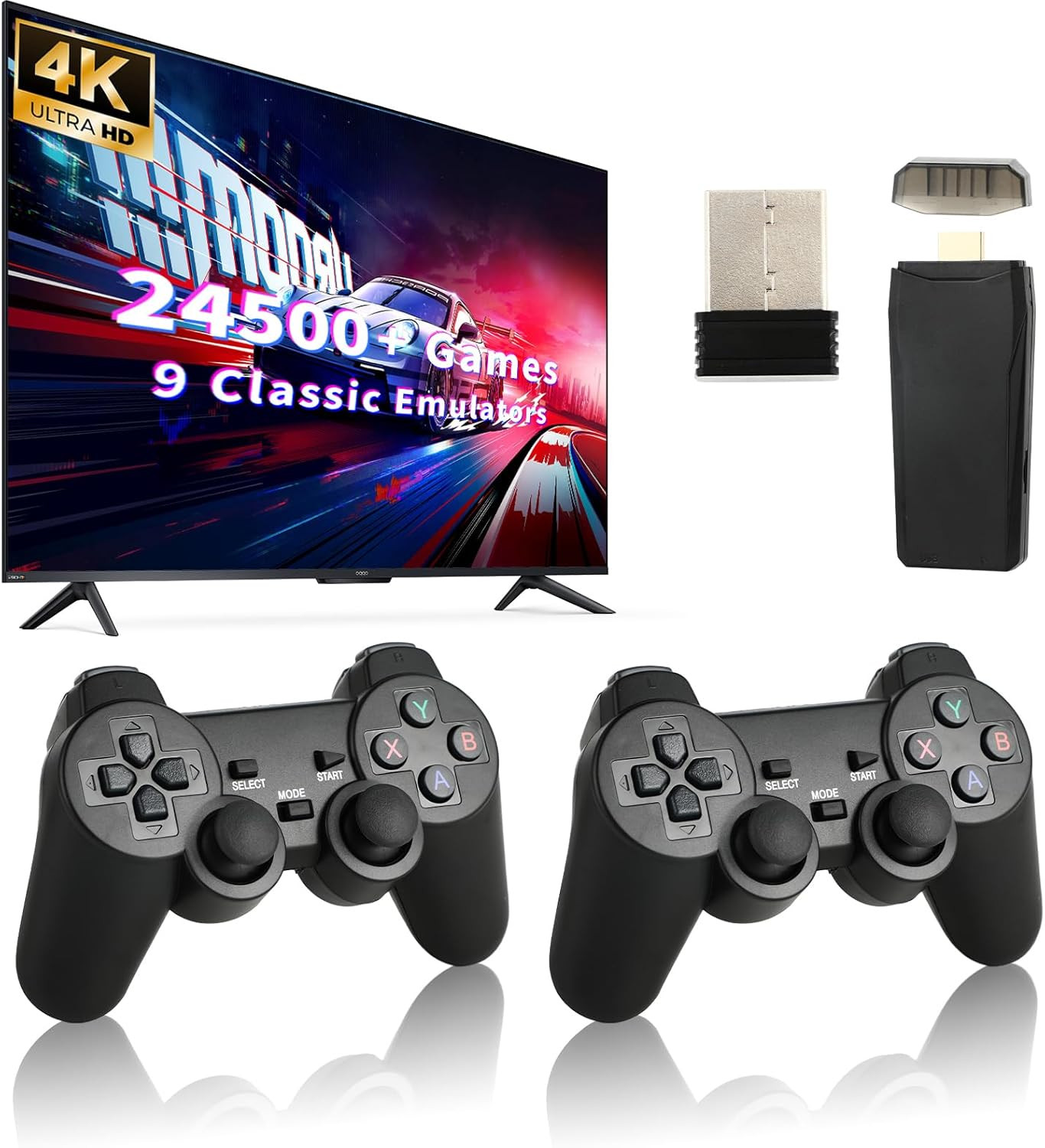 Retro Game Console, Wireless Retro Game Console, Built-In 9 Emulators, 4K HDMI O