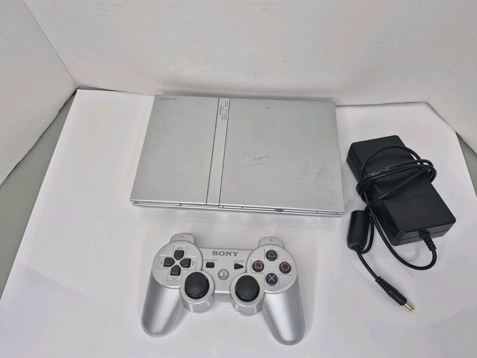 Sony PlayStation 2 Slim PS2 Silver Console SCPH-79001 + Silver Remote OEM READ