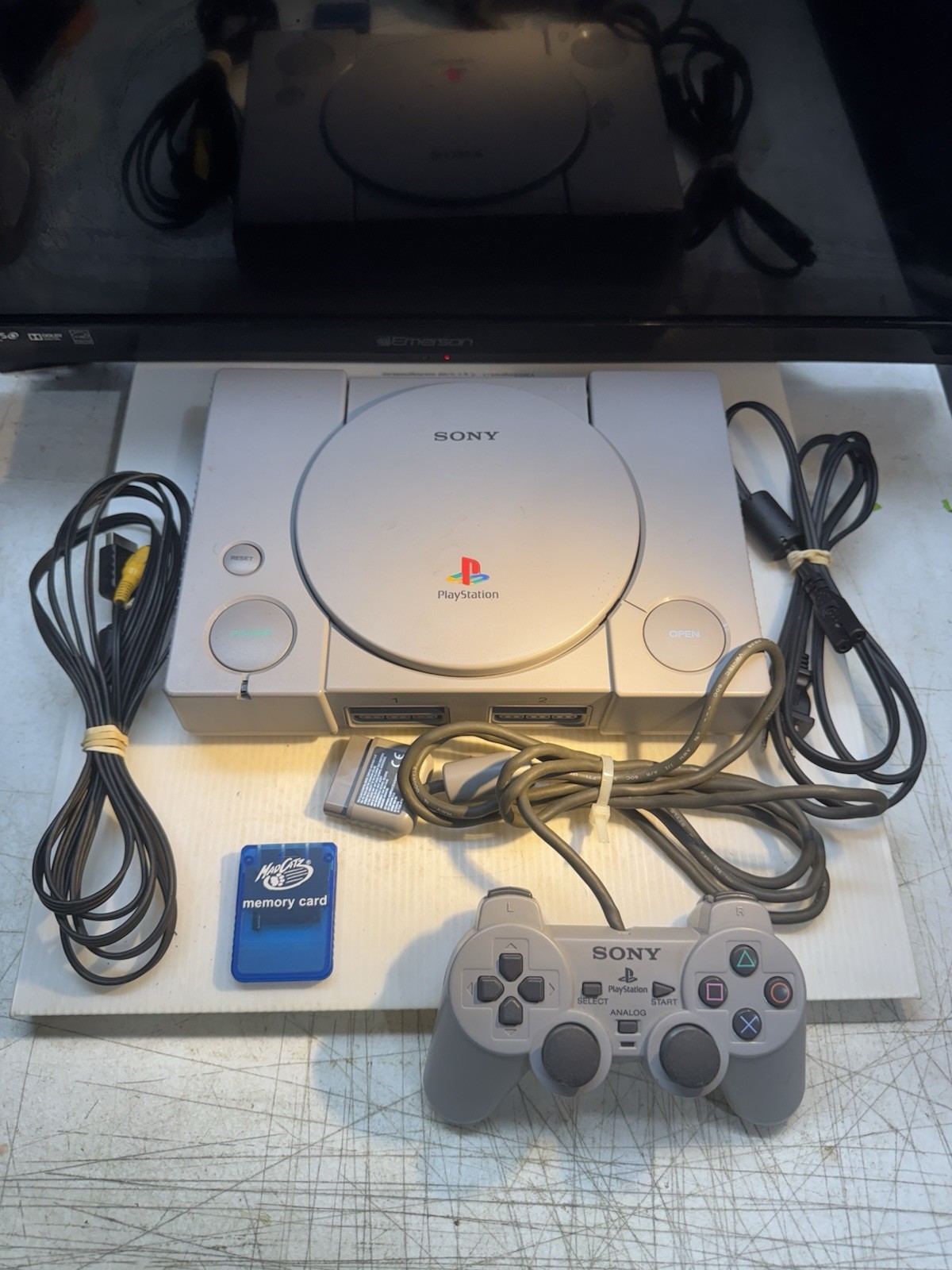 Sony PlayStation 1 PS1 Gray System Console With Memory Card, Tested Working
