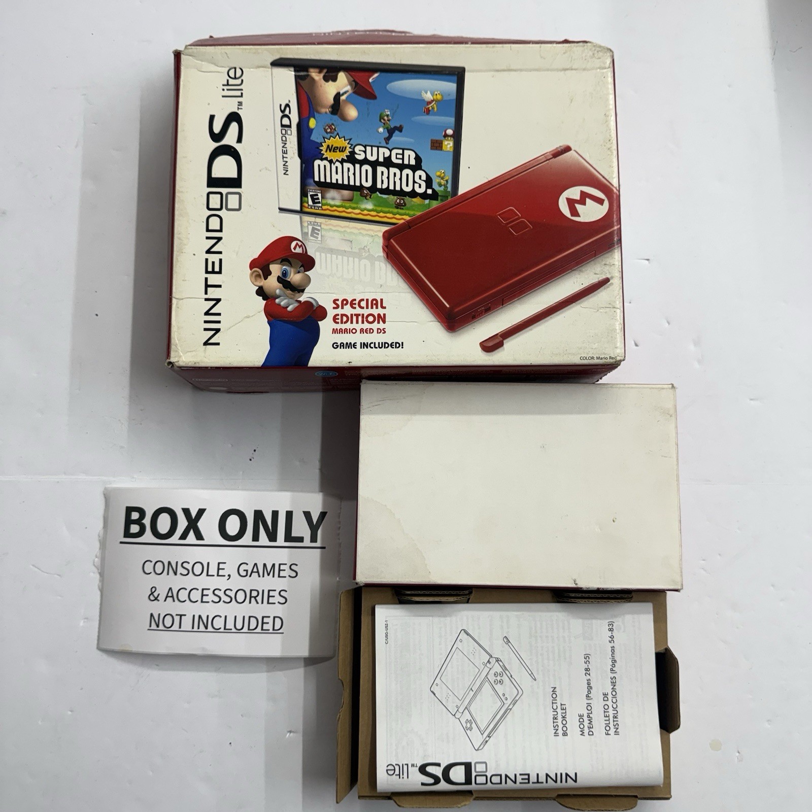 Box Only – Nintendo DS Lite Super Mario Bros Red Big Box Bundle Not Complete