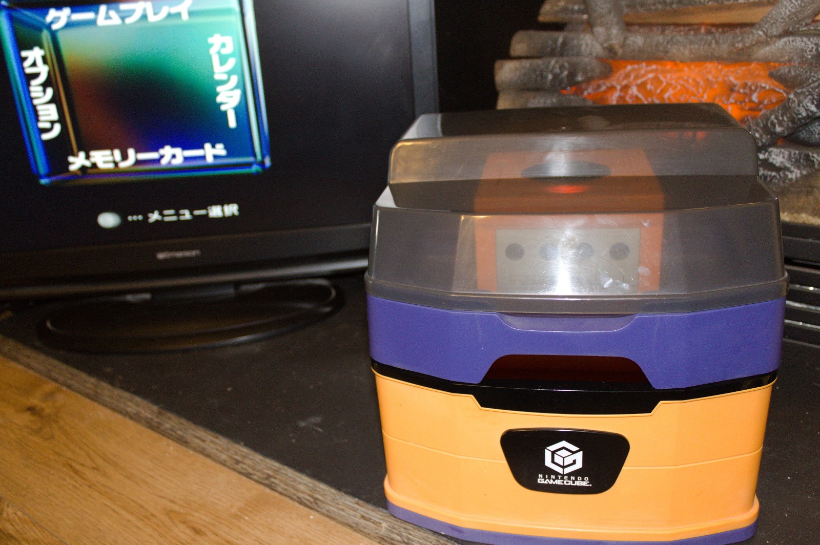 Nintendo GameCube DOL-101 Spice Orange Japanese Console w/ Storage Display Rack