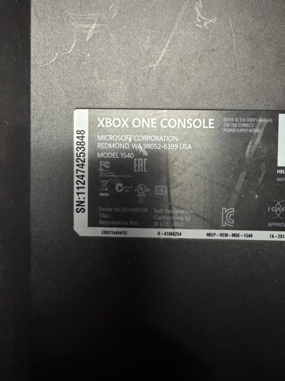 Microsoft Xbox One Console Model 1540 Black Untested No Cords Parts Repair