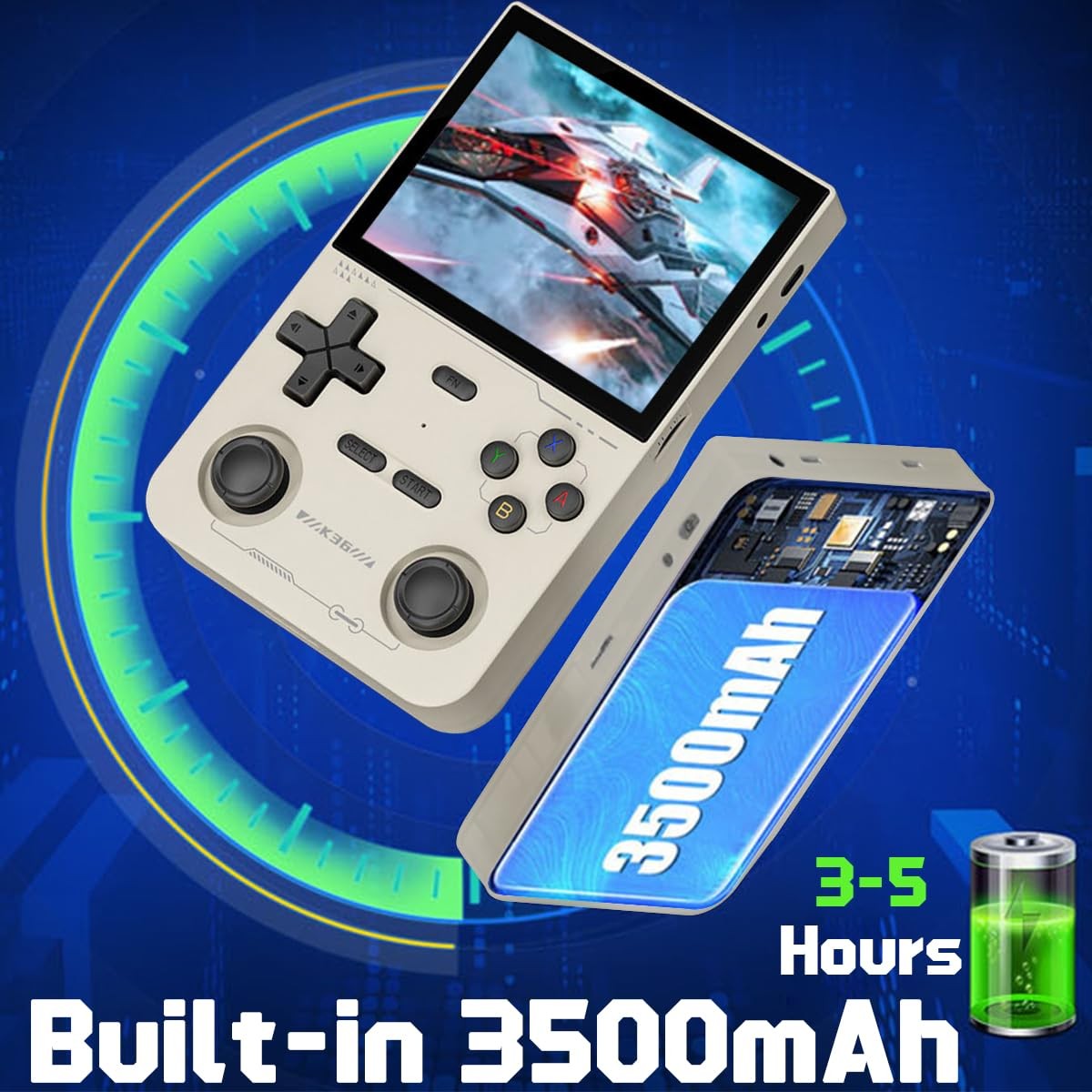 K36 Gray Handheld Game Console 3.5 Inch Screen RK3326 Long Battery Life