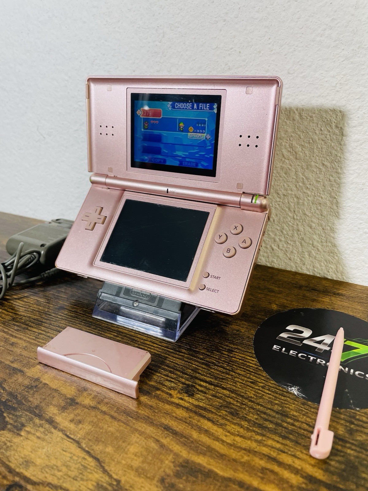 Nintendo DS Lite Pink Handheld Bundle Charger Stylus GBA Player – FOR PARTS READ