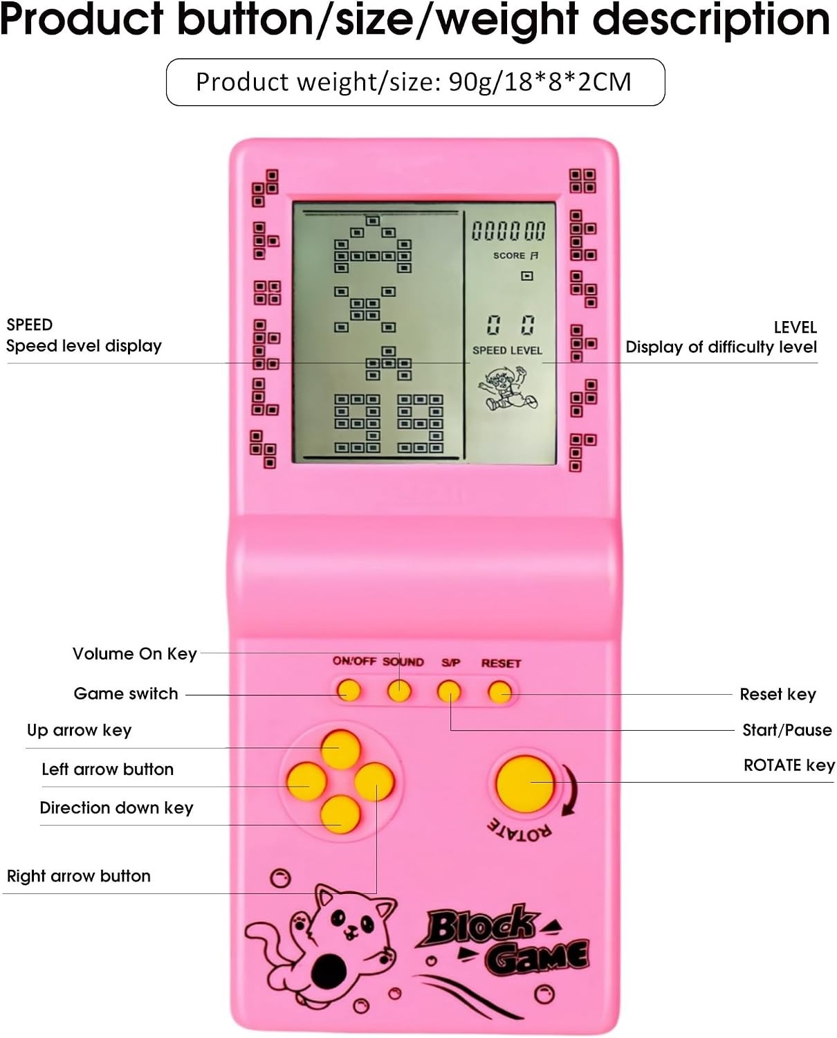 Classic 26 Game Handheld Console – Stylish Pink Design with LCD Screen