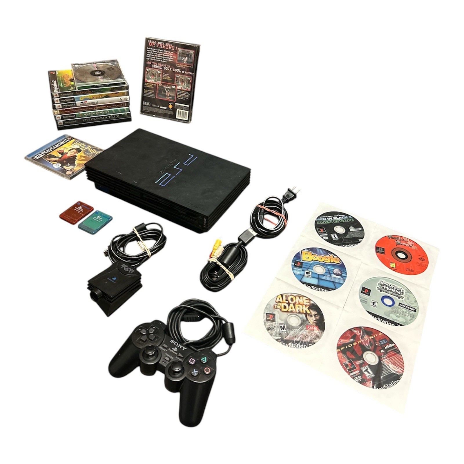Sony PlayStation 2 Console – Black (SCPH-39001) Bundlle Eyetoy Memory Card Games