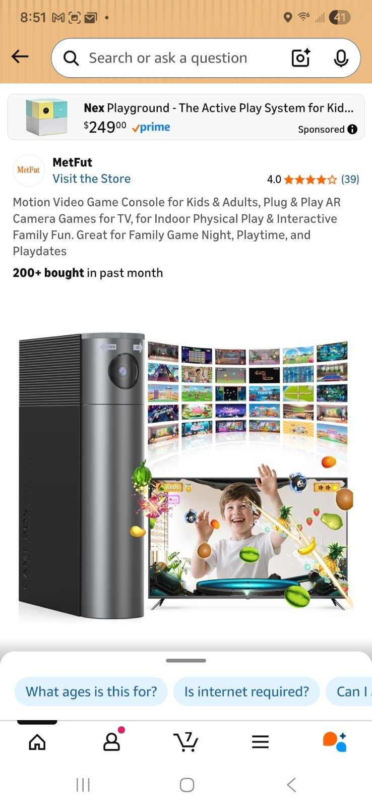 Motion Video Game Console for Kids & Adults, Plug & Play AR Camera Games for TV,