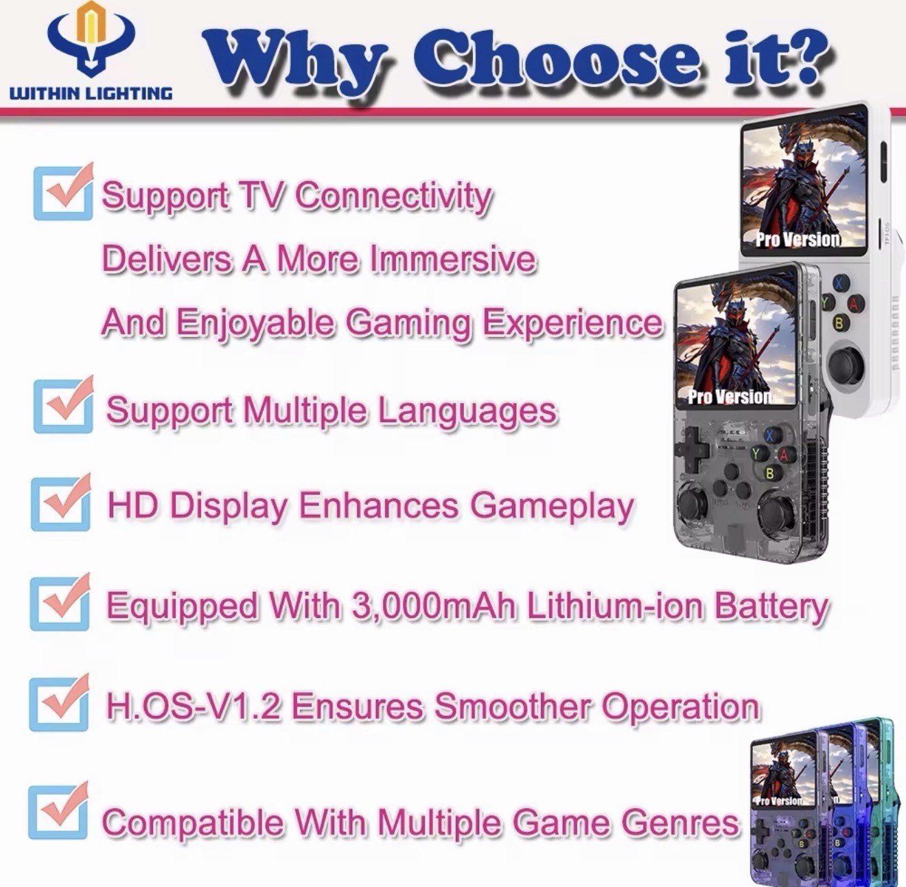 R36S Pro Version Handheld Game Console, TV Out, HD Display, 3000mAh, Multi-Color