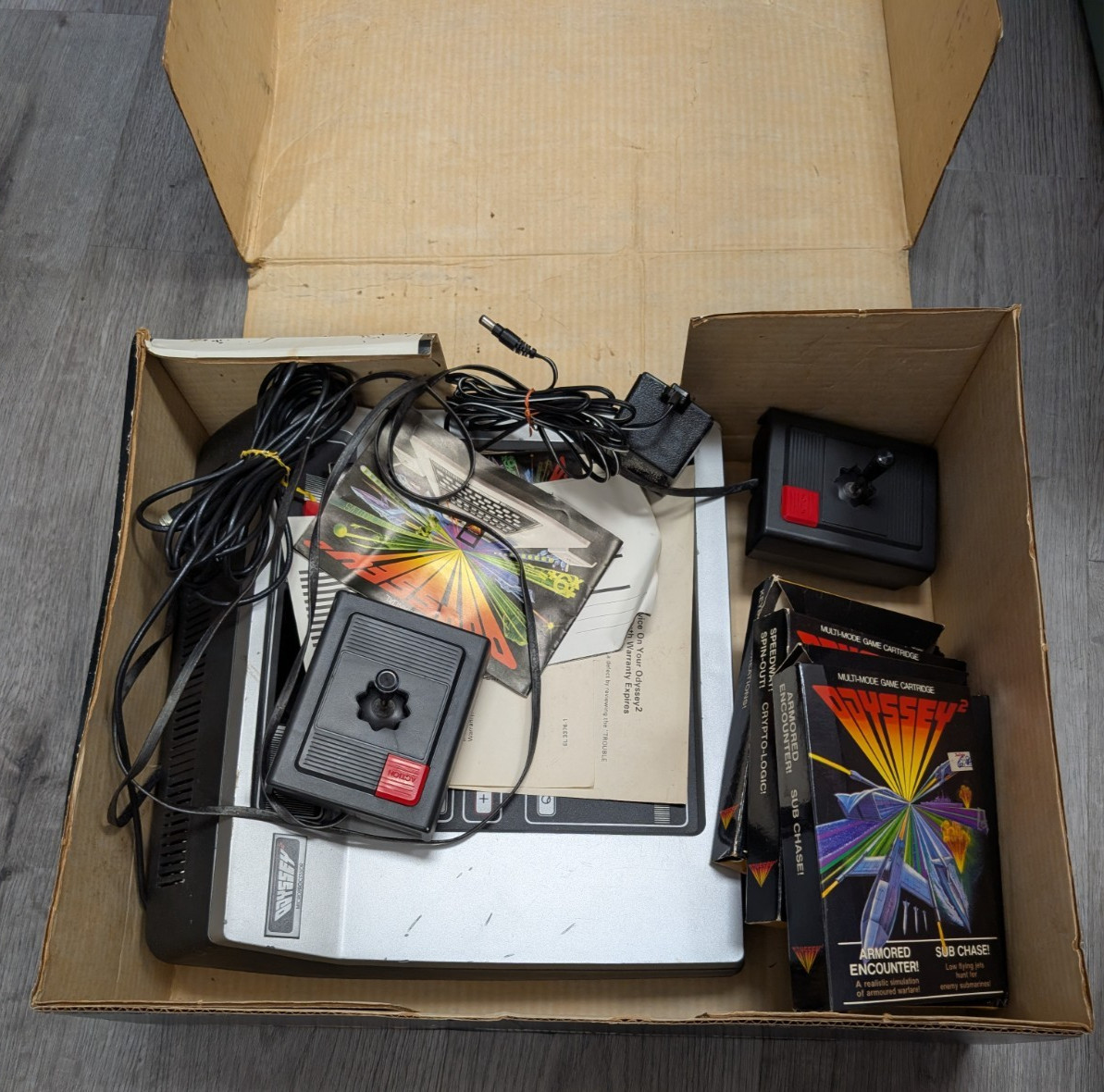 Odyssey 2 Computer Gaming System With Cords And Box + 3 CIB Games UNTESTED