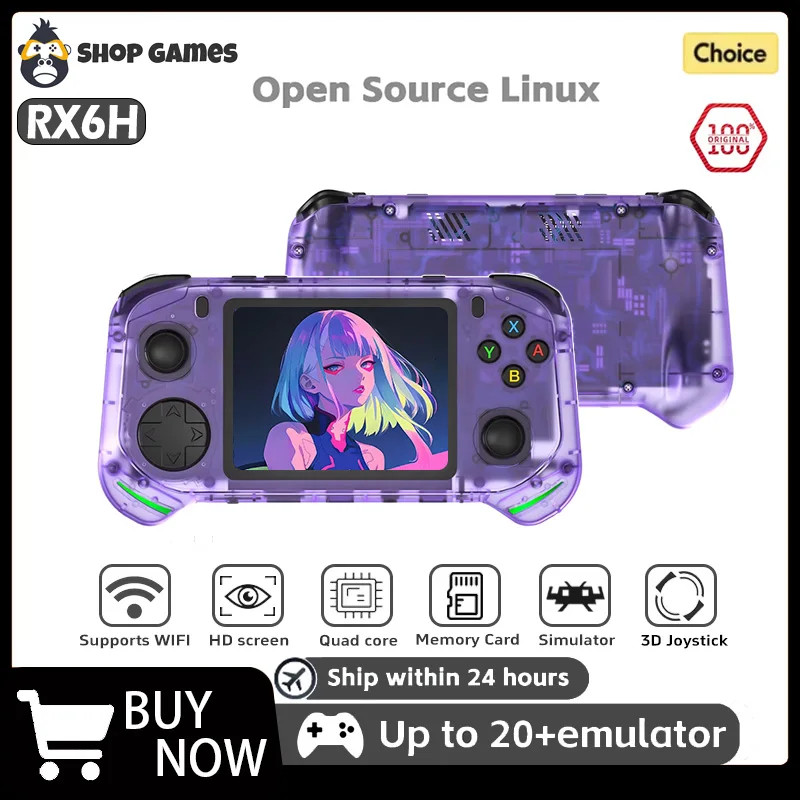 RX6H Retro Handheld Game Console Linux System 3.5 Inch IPS Screen Portable Pocke