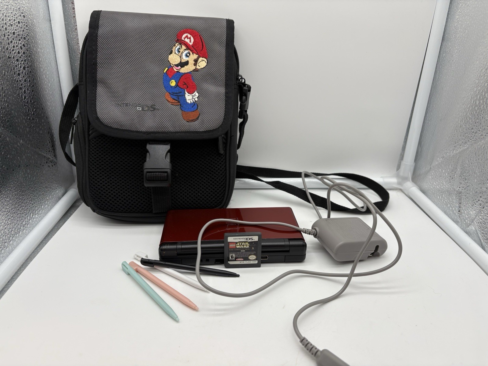 Nintendo DS Lite Crimson Handheld System – Red/Black, LEGO SW, And Carrying Case