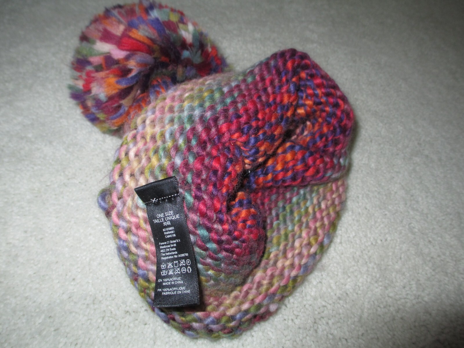 Multi Colored Super Soft Beanie with Top Puff- 100% Acrylic Hand Washable