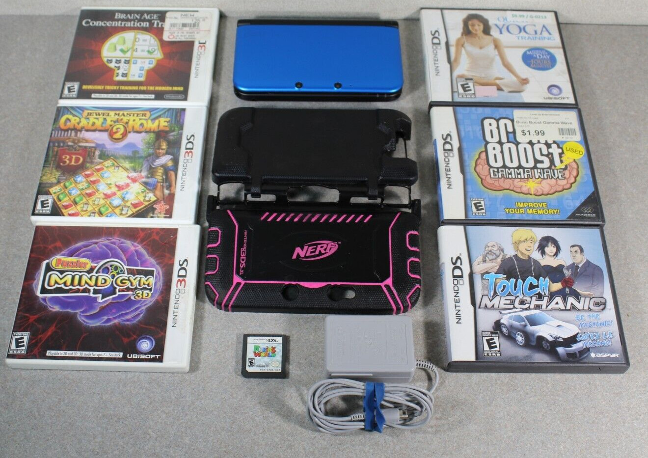Nintendo 3DS XL SPR-001 Blue Console, 7 games, Nerf Protective Case, & Charger
