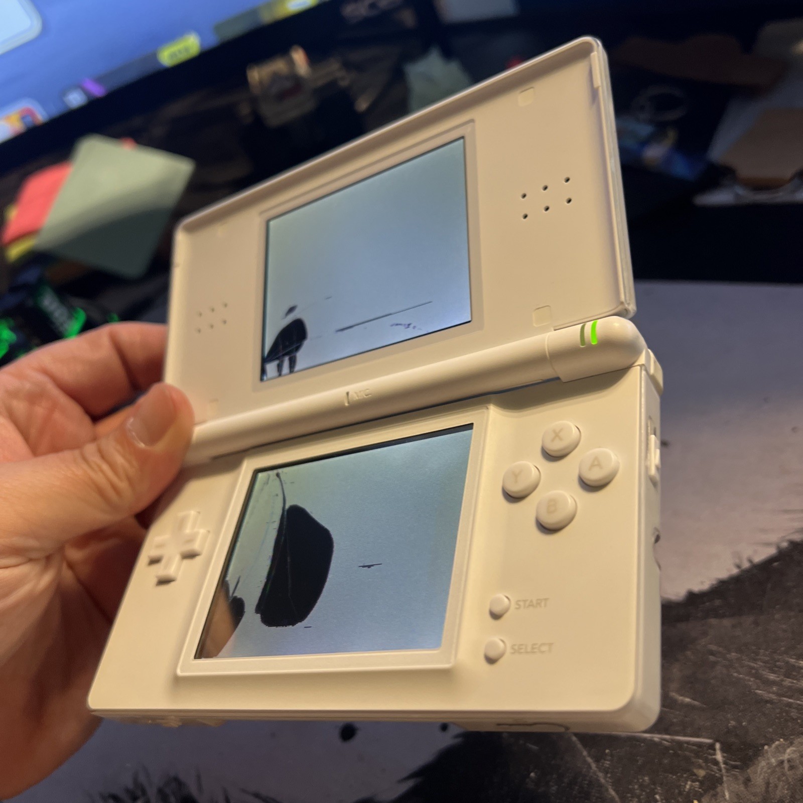 Nintendo DS Lite Handheld Cream White Cracked Screens. Crispy Buttons. Clean