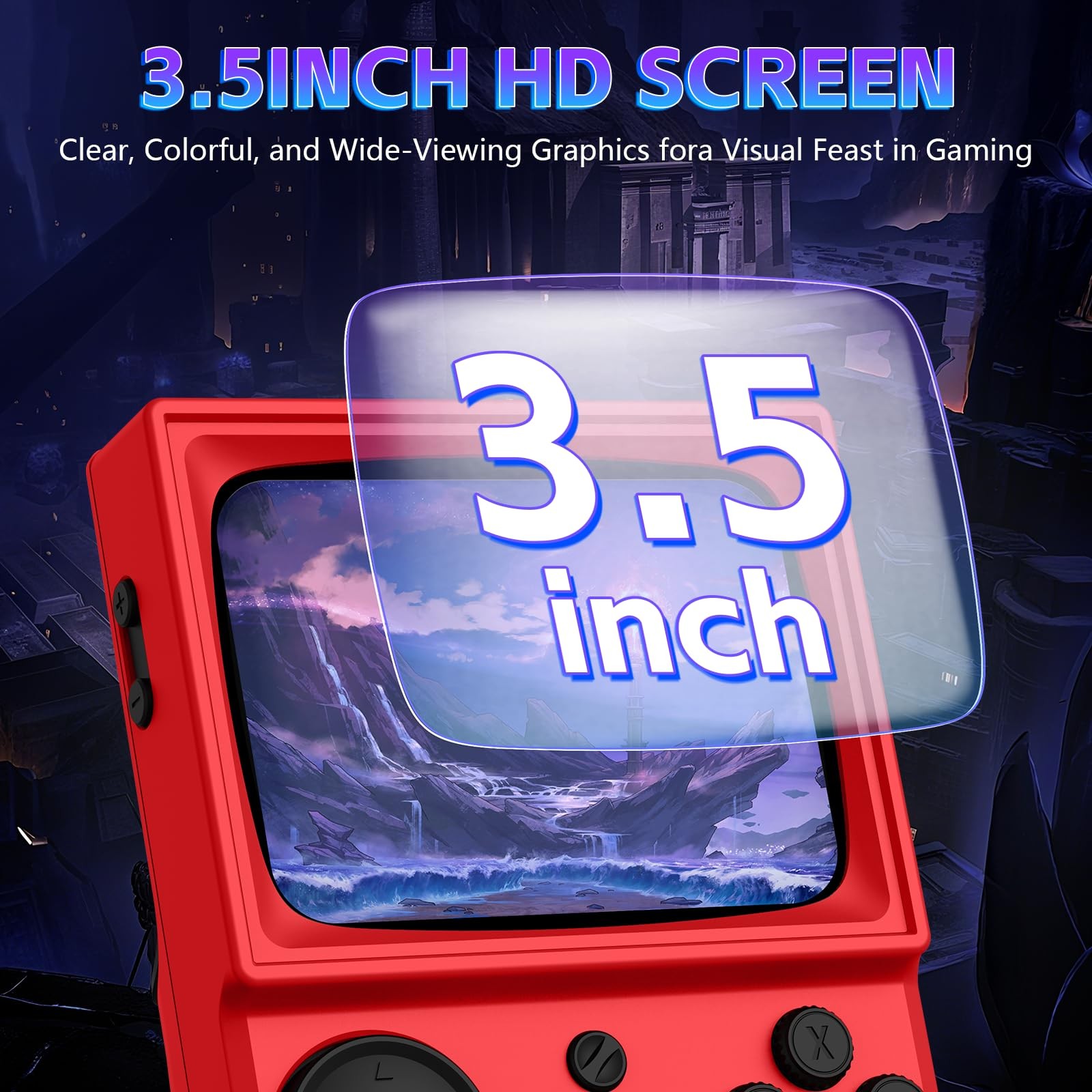 R36T Retro Game Handheld Game Console 3.5in 3500mAh Battery, 64GB TF Card, Red