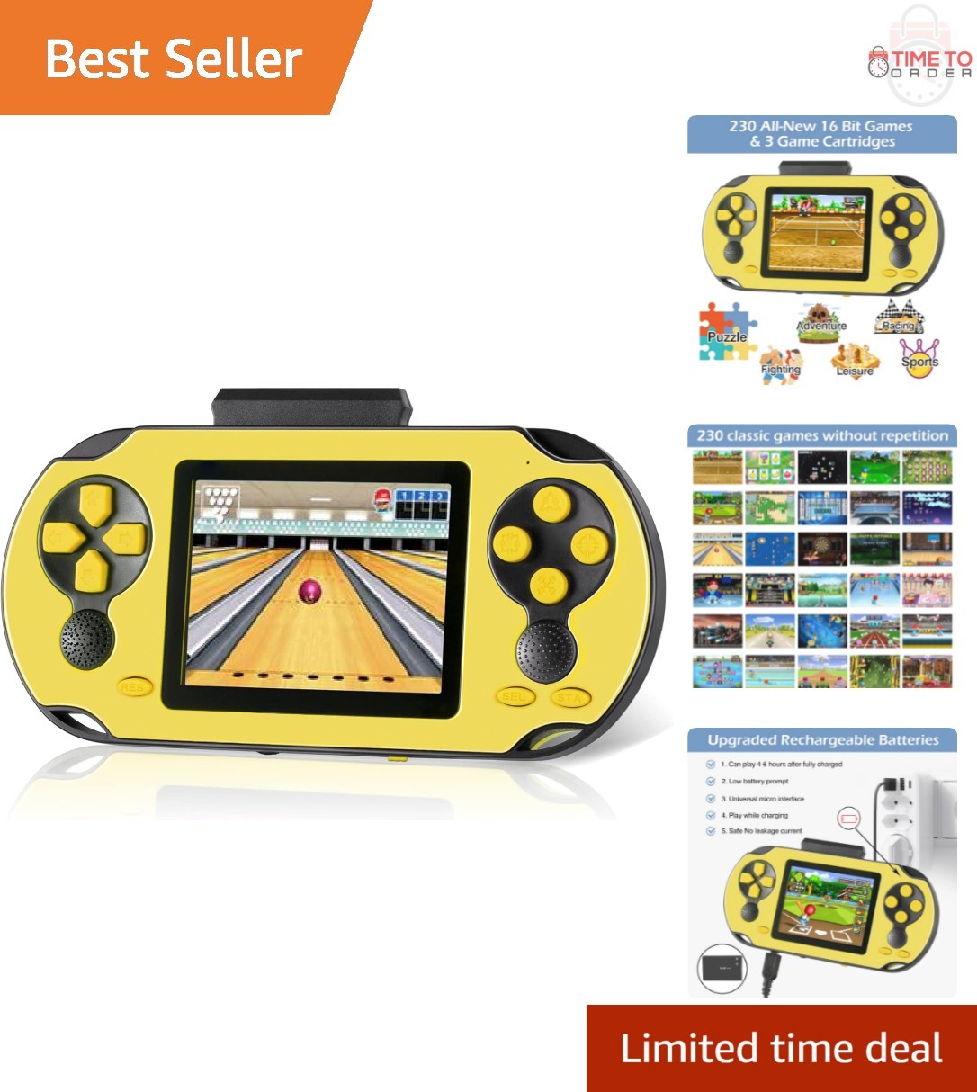 Handheld Game Console Plastic 16 Bit 3-Inch Screen 230 Classic Retro Games