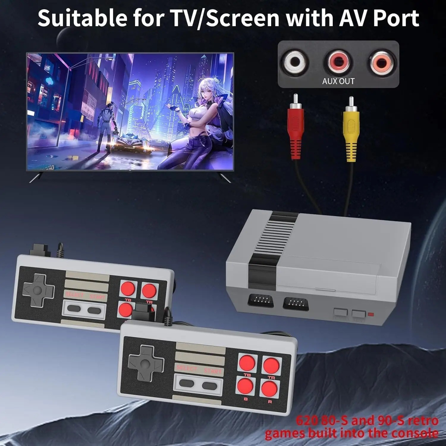 Retro 8-Bit Game Console AV Plug & Play w/ 2 Wired Controllers 620 Built-In Game