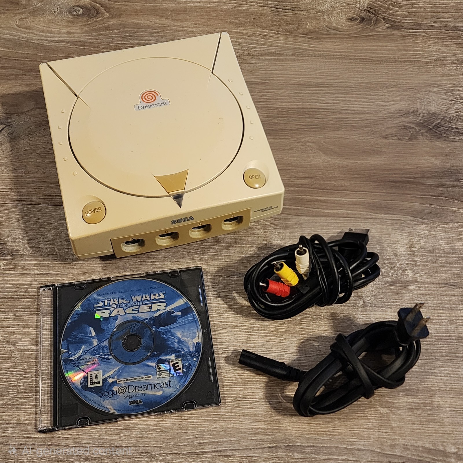 SEGA Dreamcast Console HKT-3020 Console Yellowed With Star Wars Racer Disc