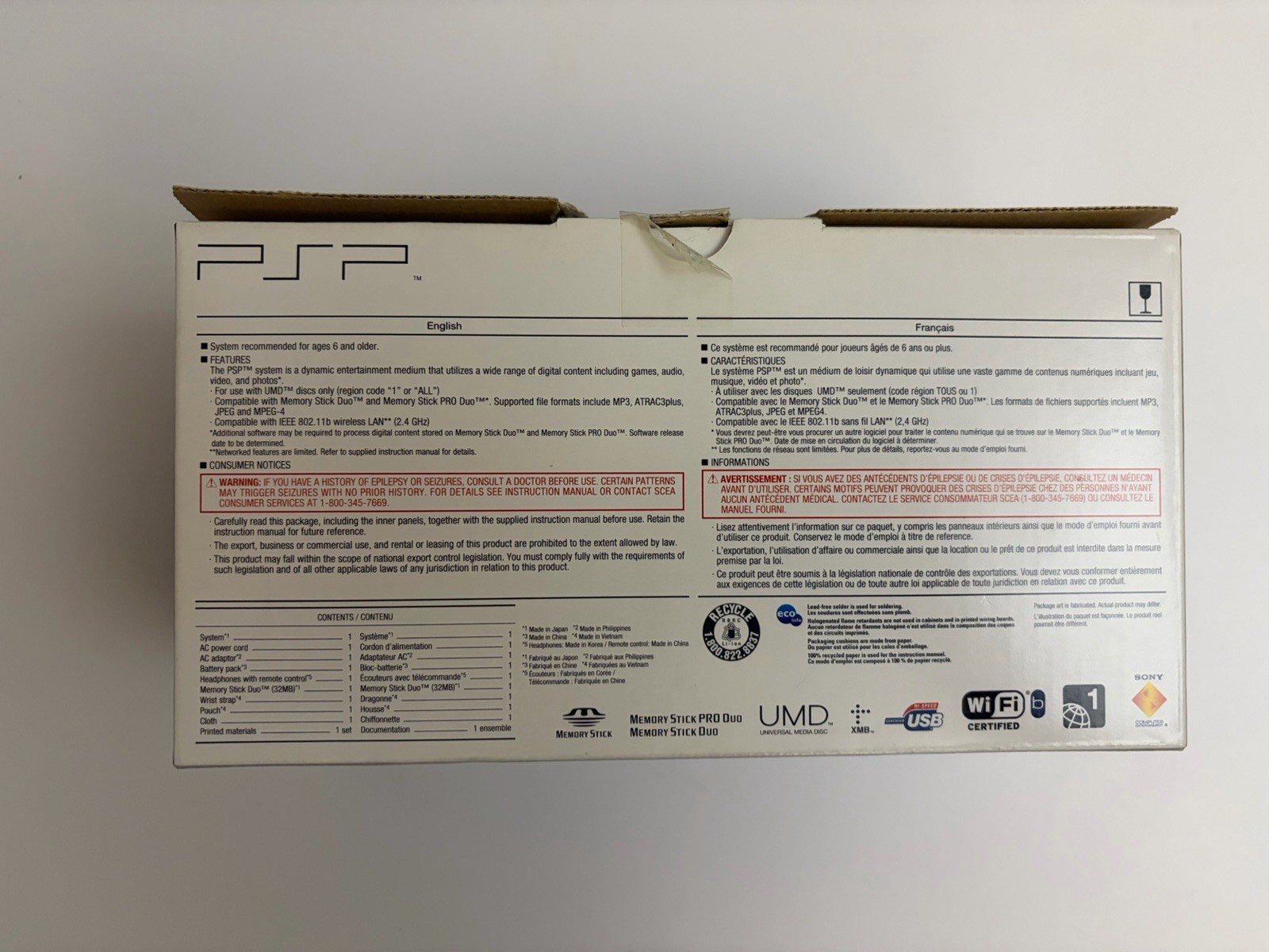Sony PlayStation Portable PSP-1001 Console With Box SOLD AS IS FOR PARTS/REPAIR
