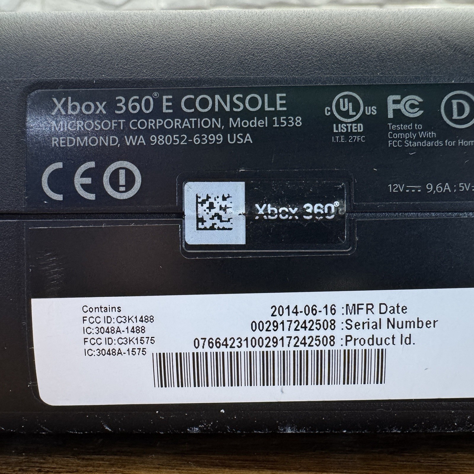 Microsoft Xbox 360 E Console Only Model 1538 Black System Tested & Working