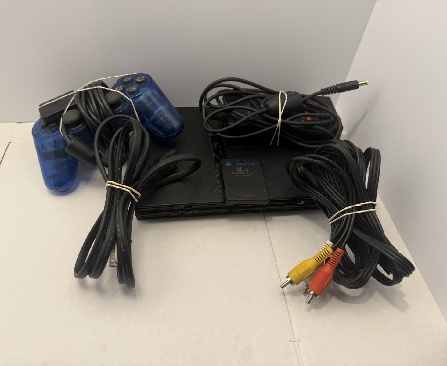 Sony PlayStation 2 Slim Black Console Bundle DualShock, 8MB Memory Card, Cables