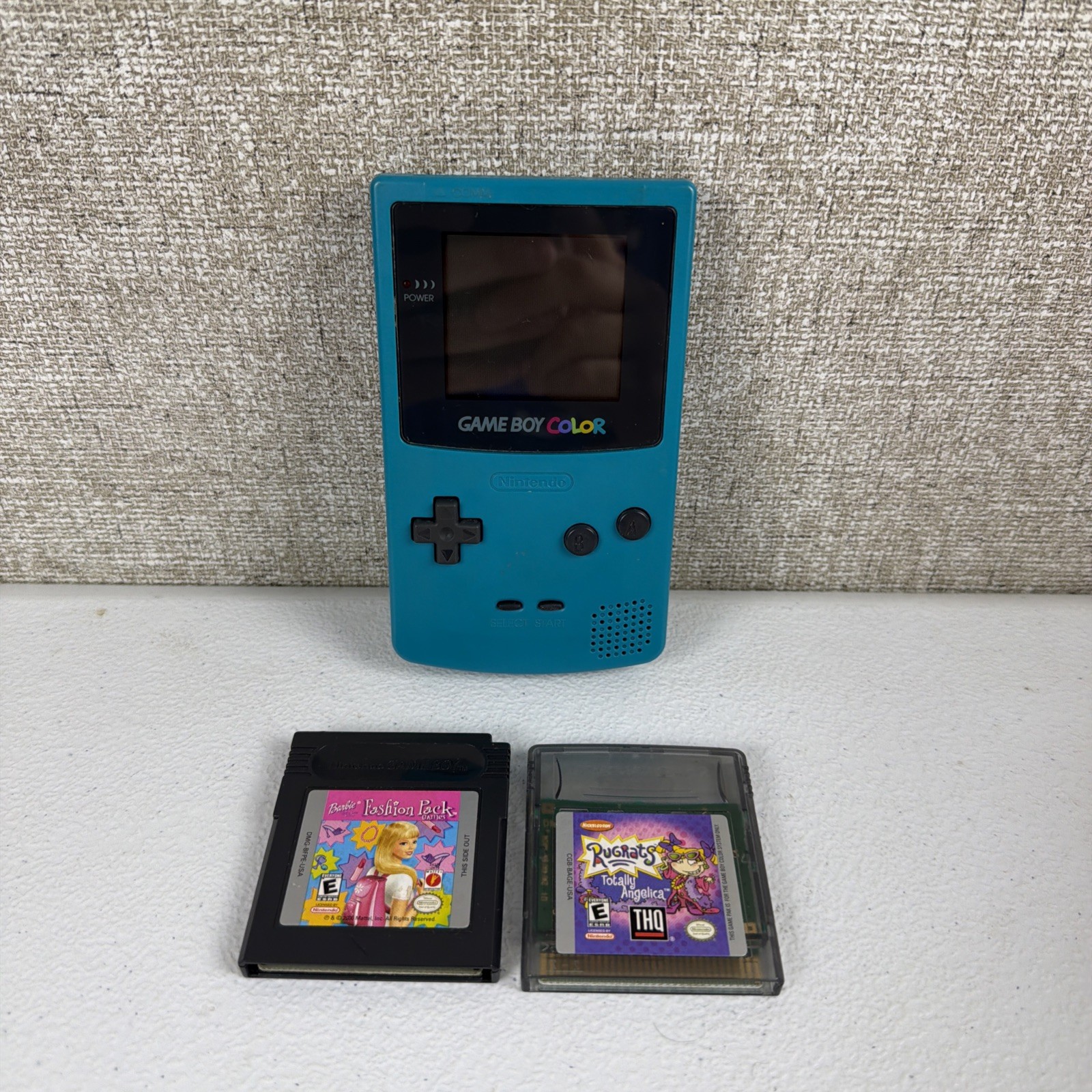 Nintendo Game Boy Color Handheld Console Teal With 2 Games TESTED Rugrats Barbie
