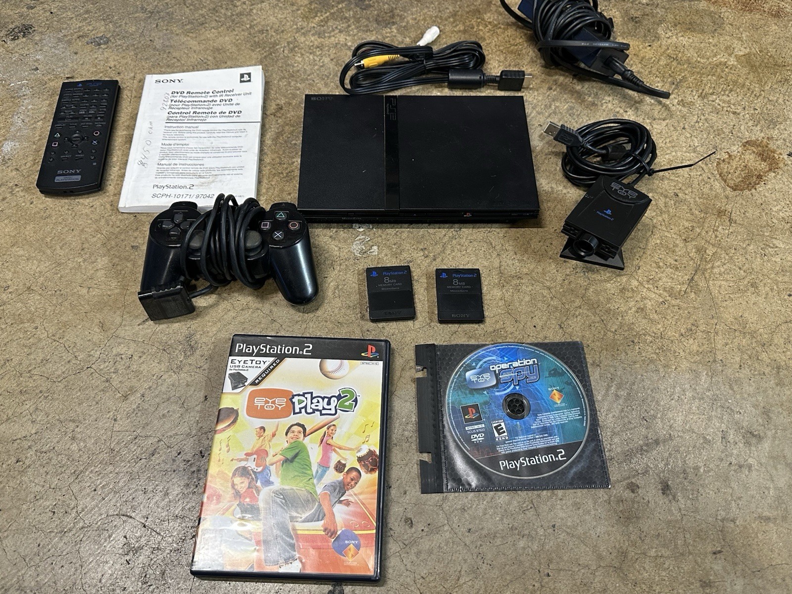 Sony PlayStation 2 Slim Console PS2 SCPH-75001 Bundle Eye Toy Camera Games