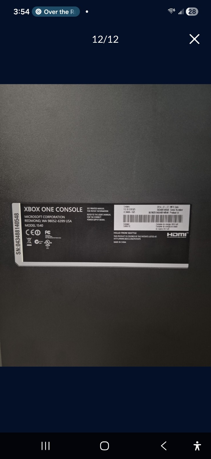 Microsoft Xbox One 1540 Black Console HDMI