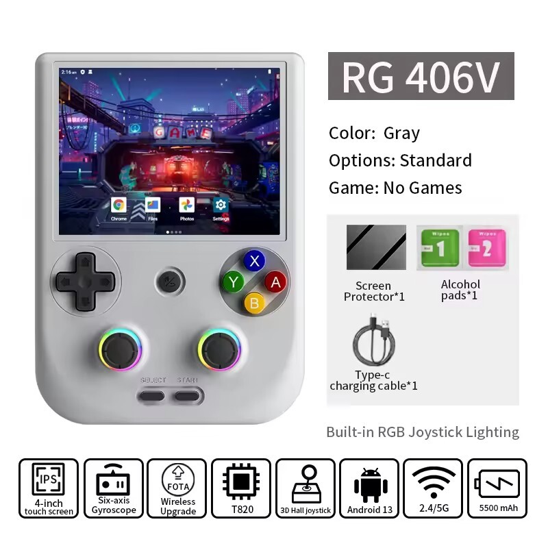 RG406V Handheld Game Console Android13 4″ IPS 128GB 5G WiFi BT HDMI