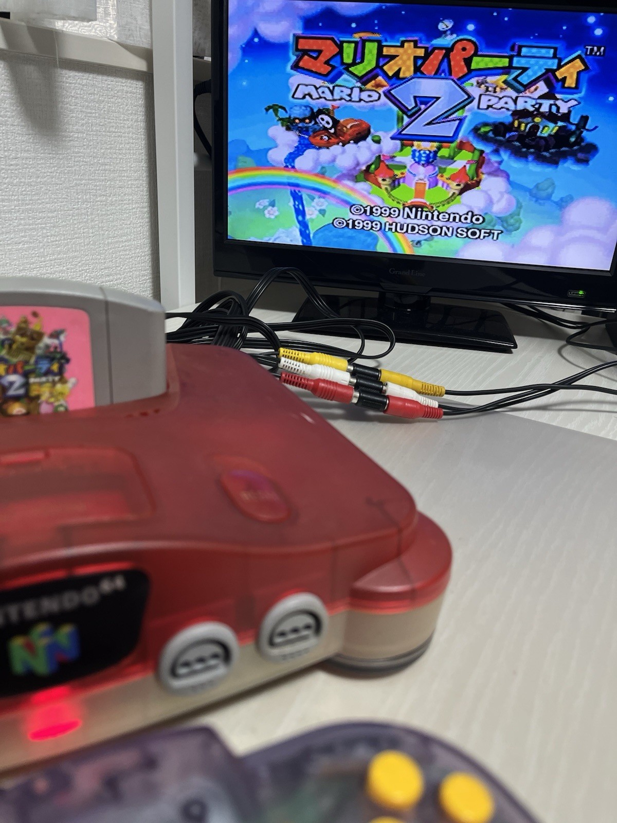 【TESTED】Nintendo 64 N64 Console Water Melon Clear Red + Controller × 2 + Game