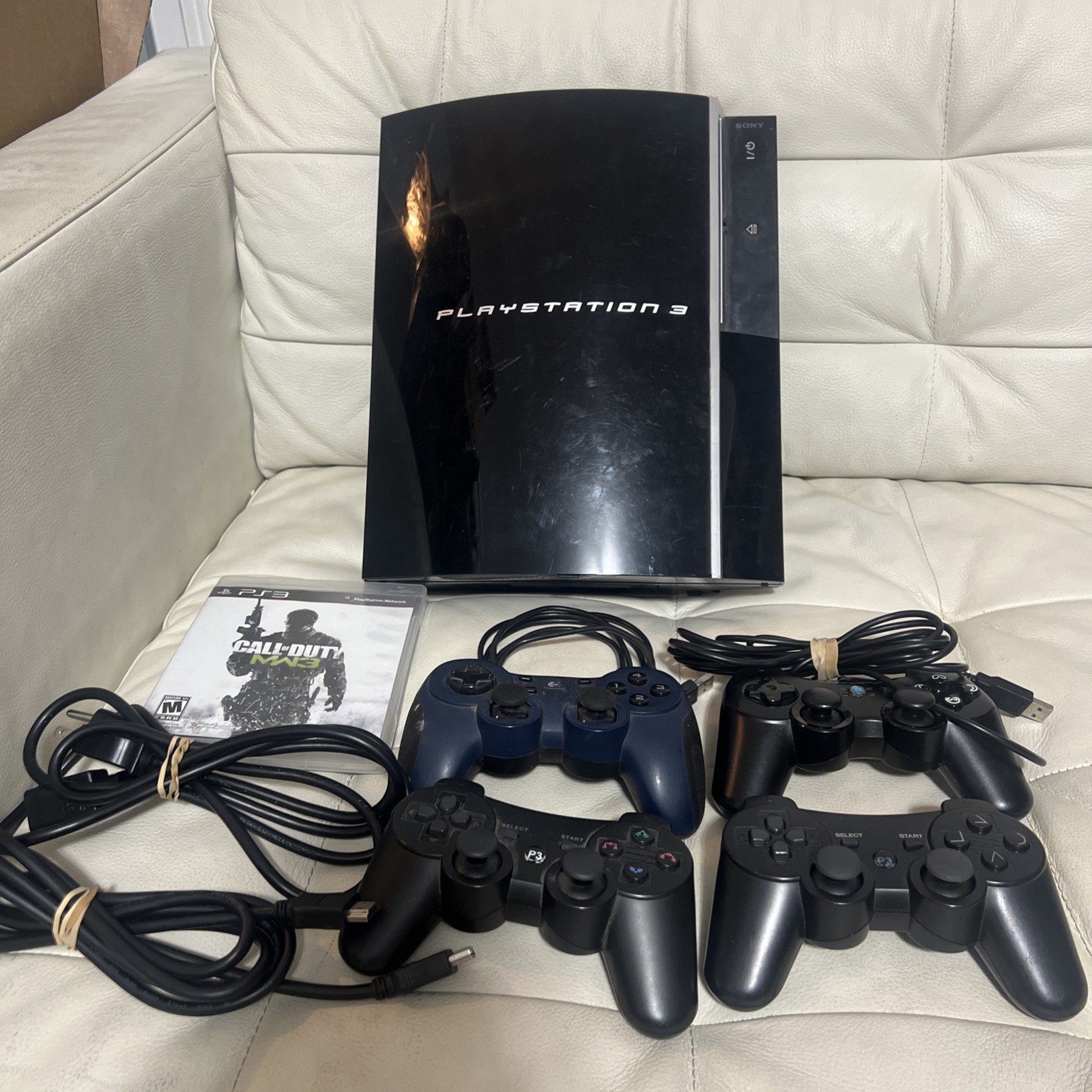 Sony PlayStation 3 PS3 Fat 80GB CECHK01 Console Tested Bundle With 4 Controllers