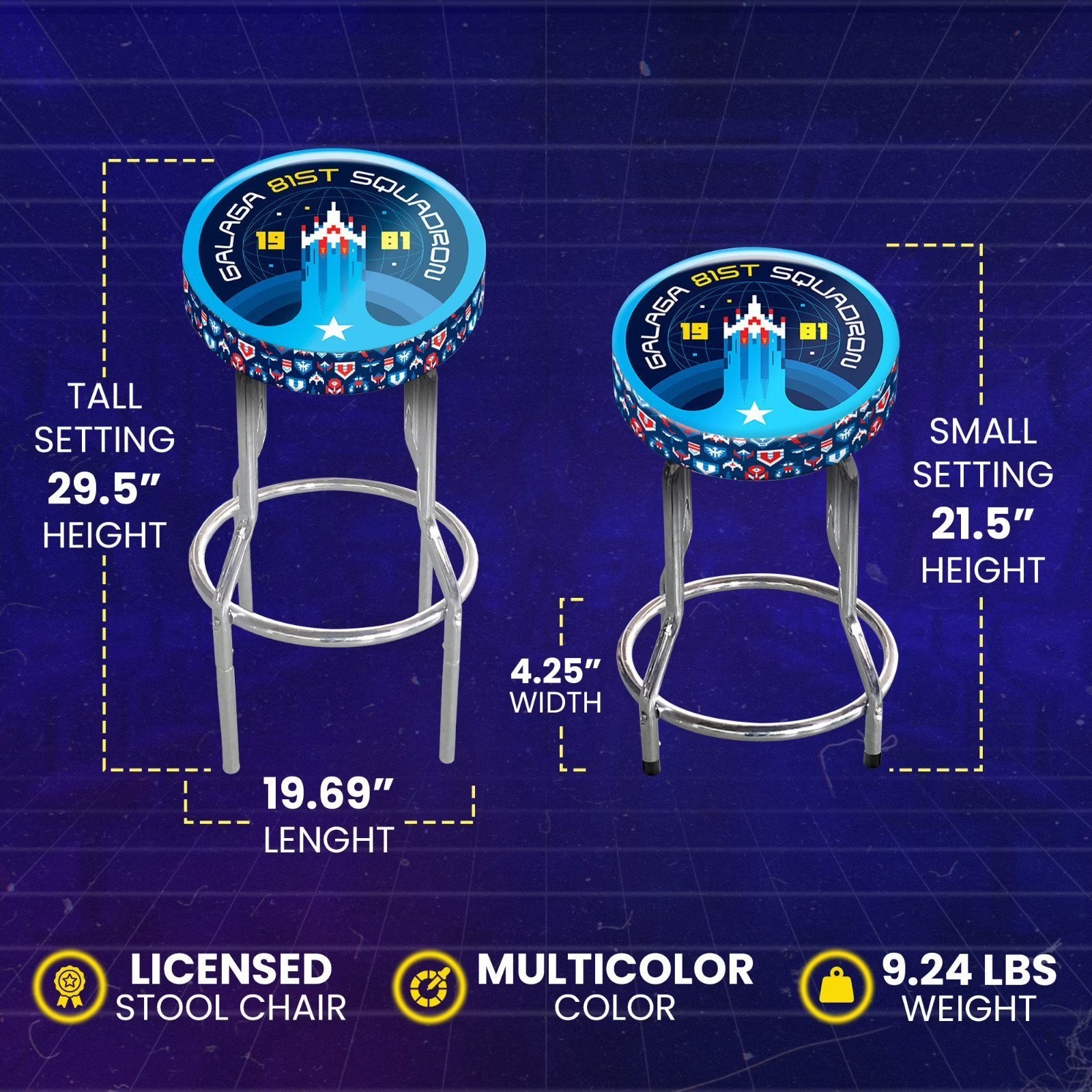 Arcade1Up 1981 Galaga Adjustable Arcade Stool Powder Coated