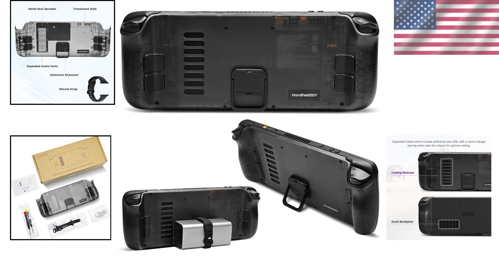 Translucent Cooling Modcase for Steam Deck LCD/OLED with Adjustable Kickstand
