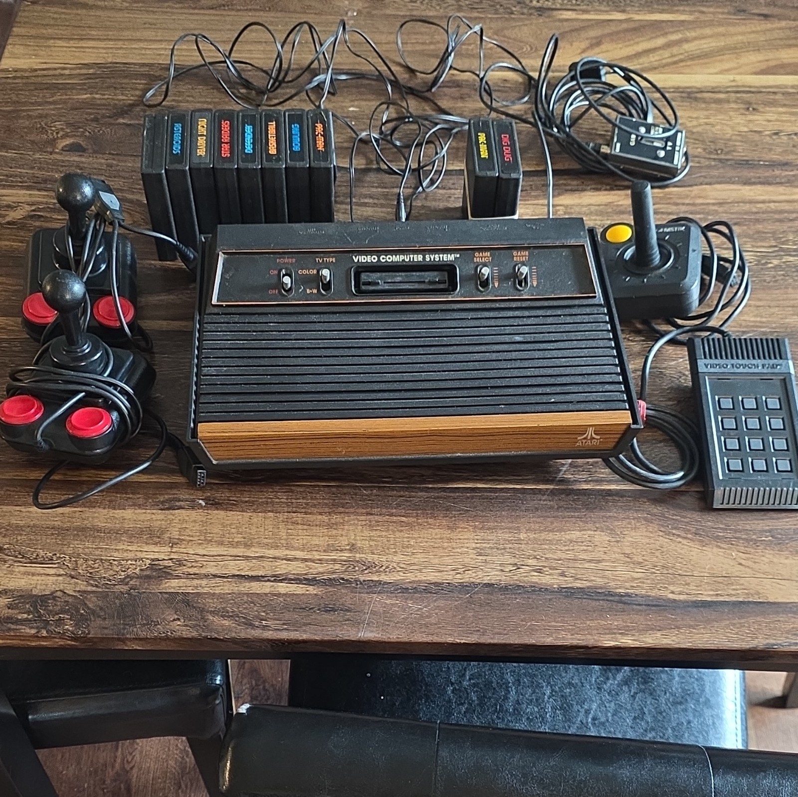 Atari 2600 Home Console Bundle RF TV Type Switch 2 Joysticks Touch Pad Games