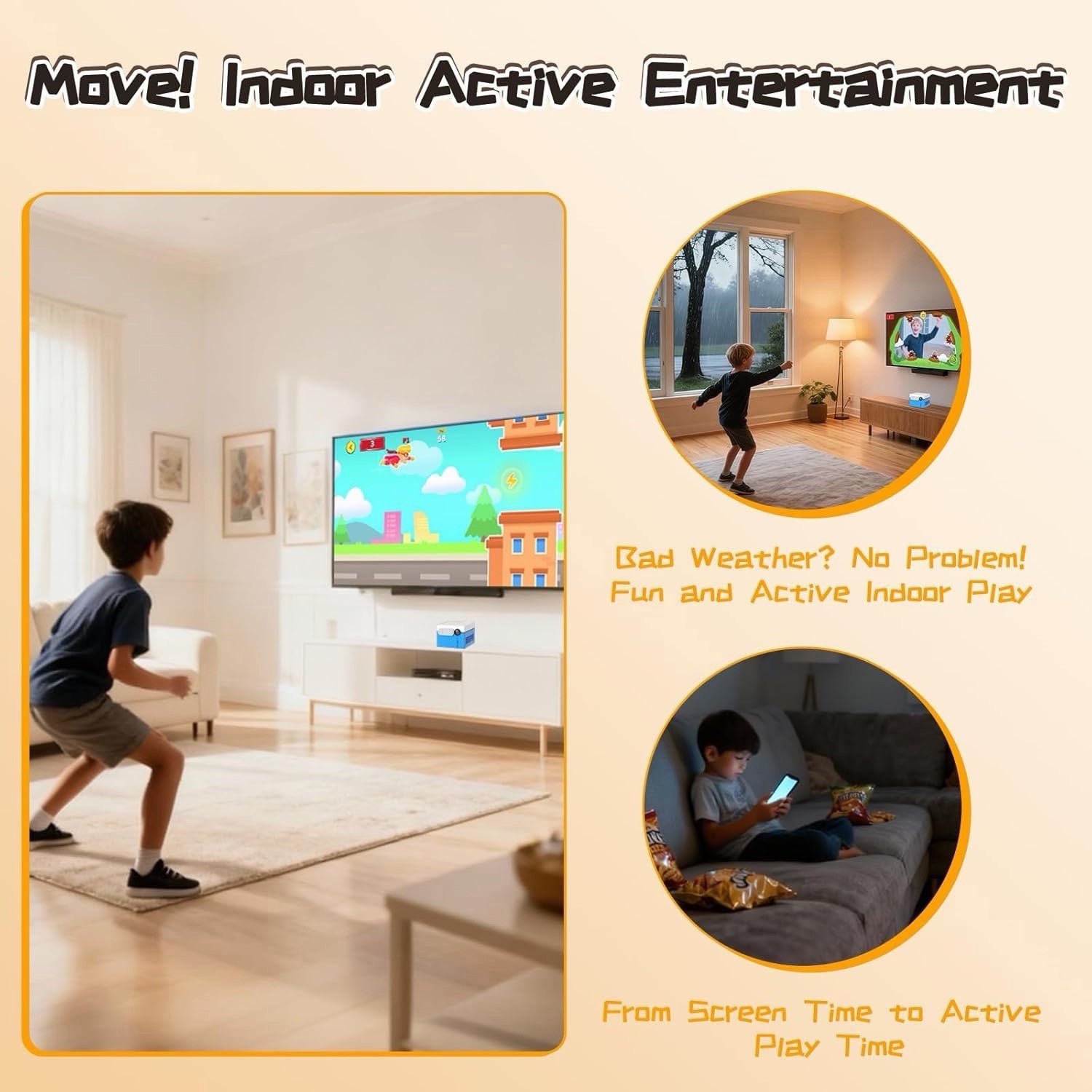 Kids Active Motion Game Console, Built-in game, No controller needed, Family Fun